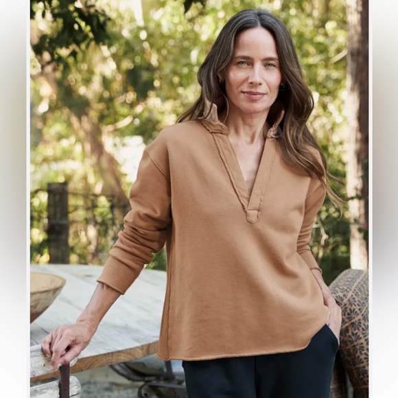 NEW Frank & Eileen Sz S PATRICK POPOVER HENLEY- CAMEL Sweatshirt Raw Cut Relaxed - Picture 17 of 17